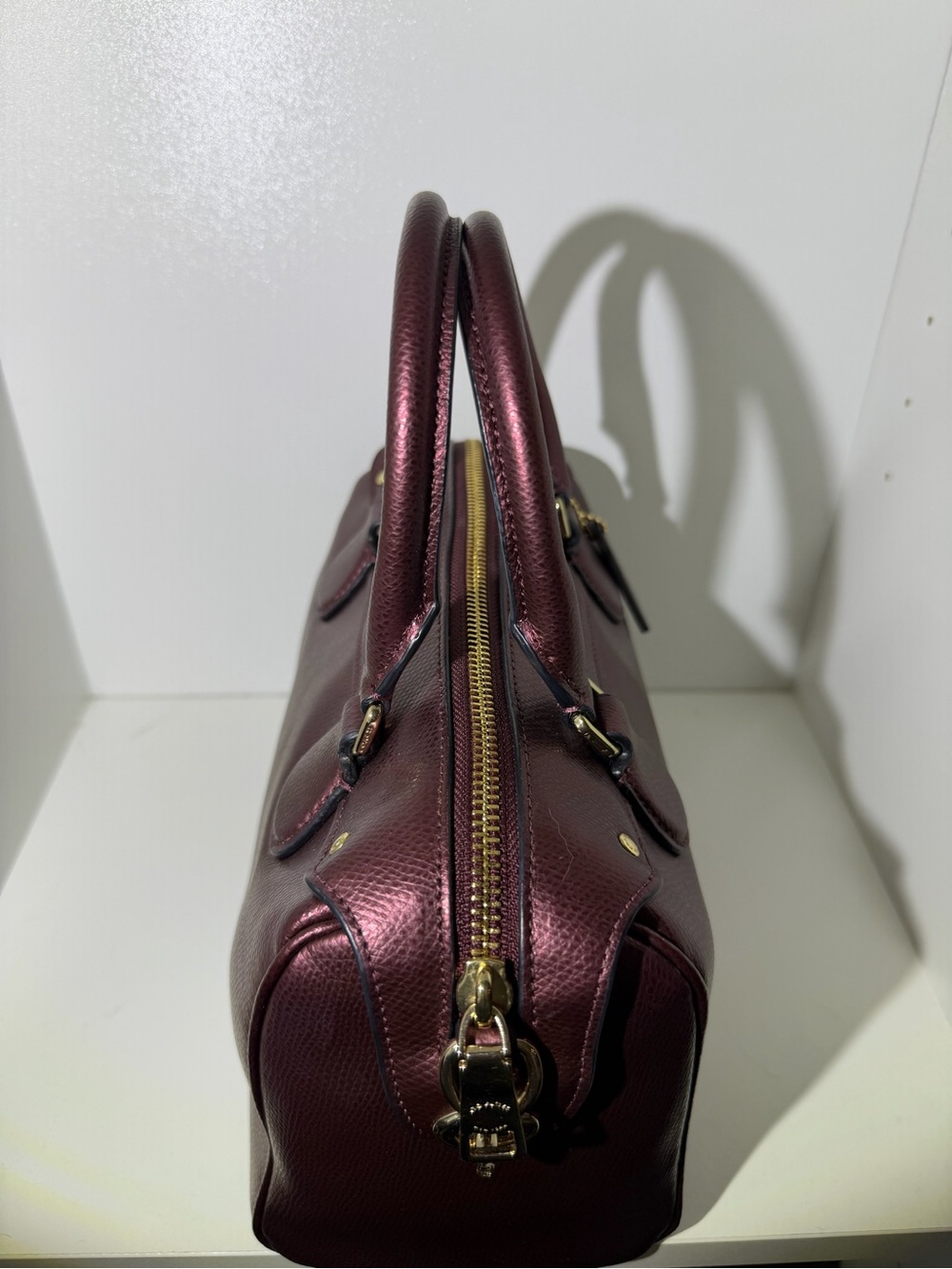 Coach Bennett Metallic Plum Dome Satchel with Gold Hardware - Picture 6 of 10